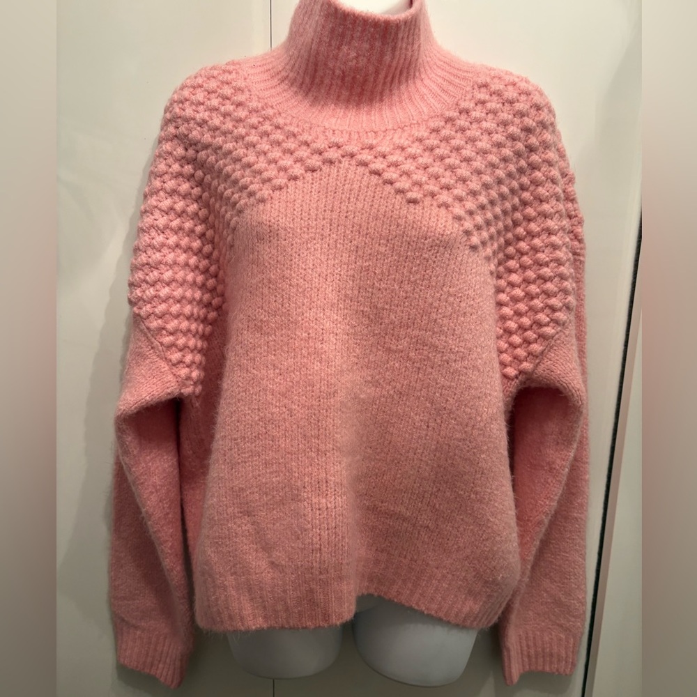 Free People Pink Cowl Neck Sweater with Textured Knit